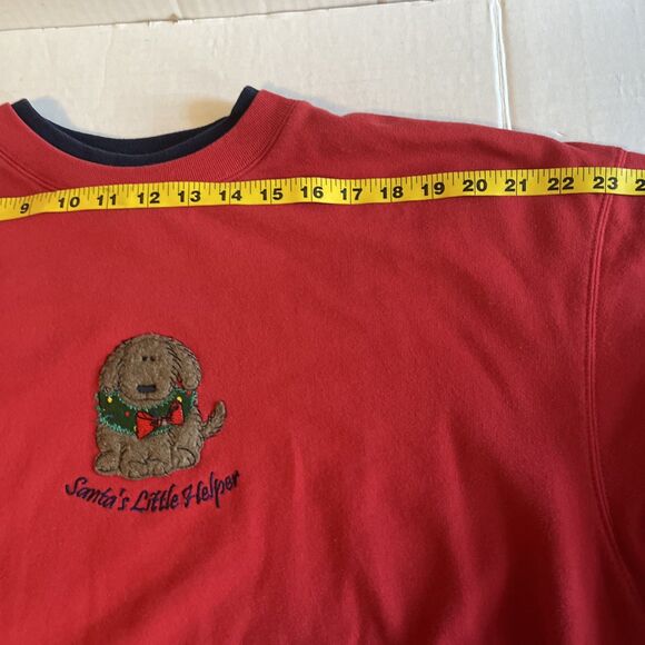 M&C Sportswear Sweatshirt Women’s 1X Red Embroidered Santa Puppy Double Collar - Picture 7 of 10